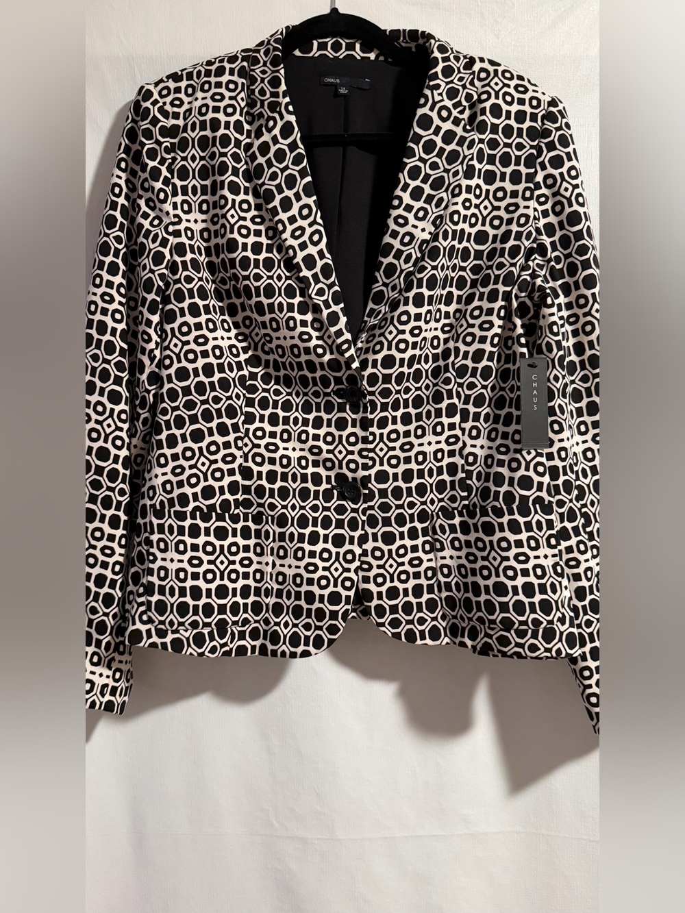 Chaus Black & Cream Geometric Print Blazer NWT